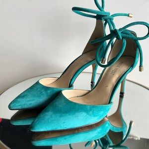 Nine West Pointed Sandal Heels in Teal Turquoise